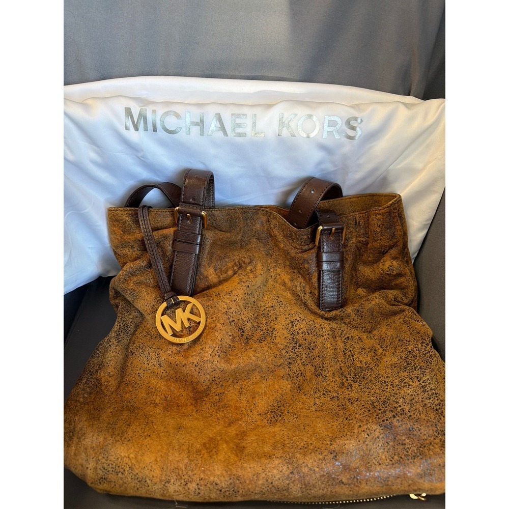 Michael Kors Skorpios Large Distressed Leather Hobo Shoulder Bag with Dust Bag